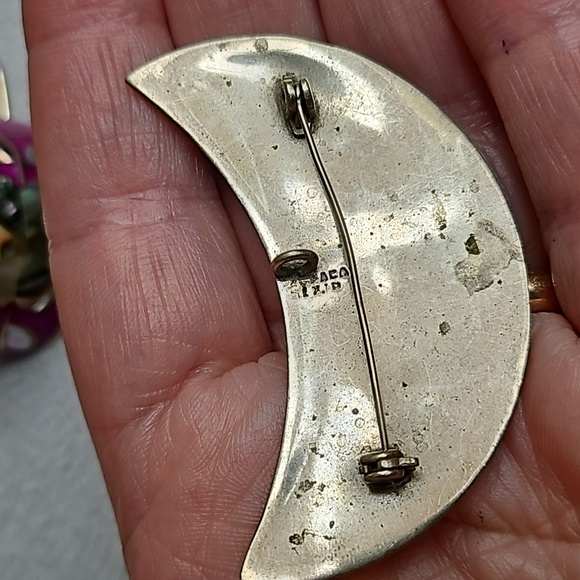 Vintage 1970s Alpaca Mexico, brooch and hair ties clips, abalone shell,turquoise - Picture 4 of 8